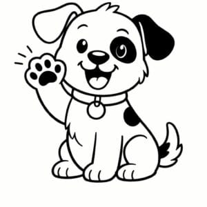 tegning af glad hund vinker hej - simple cartoon