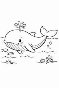 tegning af hval svømmer roligt i havet – gentle cartoon