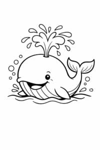 tegning af hval sprøjter vand op – playful cartoon