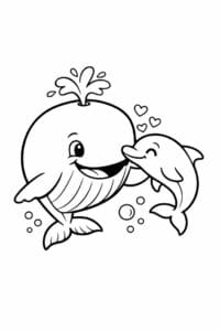 tegning af hval og delfin bliver venner – friendly cartoon