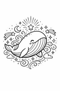tegning af hval med magisk glød – whimsical fantasy