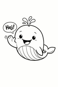 tegning af glad hval vinker hej – simple cartoon