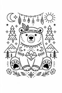 tegning af isbjørn i boho vinterstil – boho illustration