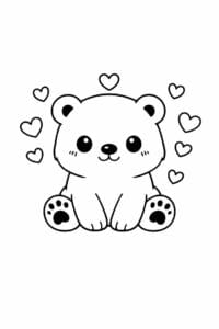 tegning af isbjørn med hjerter omkring sig – cute kawaii