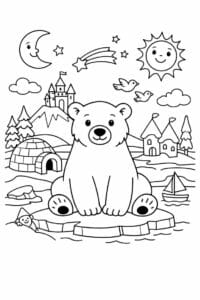 tegning af isbjørn i eventyrland – storybook style
