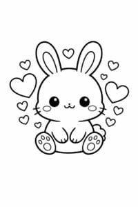 tegning af kanin med hjerter omkring sig – cute kawaii