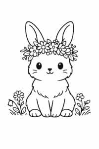 tegning af kanin med blomsterkrans – cottagecore