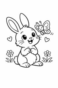 tegning af kanin og sommerfugl bliver venner – friendly cartoon