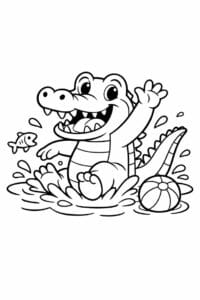 tegning af krokodille leger i vandet – playful cartoon