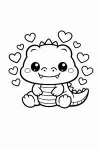 tegning af krokodille med hjerter omkring sig – cute kawaii
