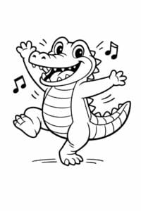 tegning af krokodille danser glad – playful cartoon