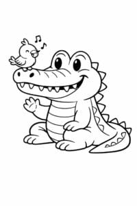 tegning af krokodille og fugl bliver venner – friendly cartoon