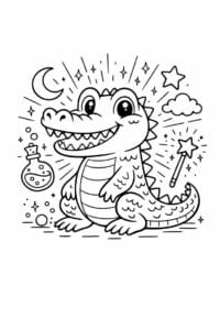 tegning af krokodille med magisk glød – whimsical fantasy