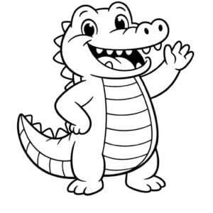 tegning af glad krokodille vinker hej - simple cartoon