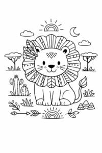 tegning af løve i boho savannestil – boho illustration