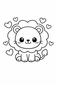 tegning af løve med hjerter omkring sig – cute kawaii