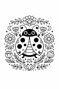 tegning af mariehøne i boho blomsterstil – boho illustration