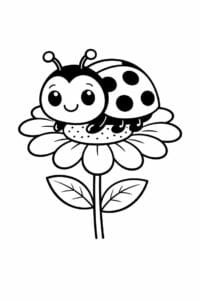 tegning af mariehøne sidder på blomst – playful cartoon