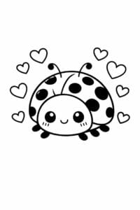 tegning af mariehøne med hjerter omkring sig – cute kawaii