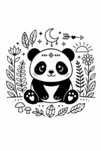 tegning af panda i boho naturstil – boho illustration