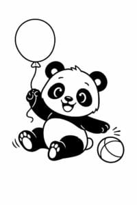 tegning af panda leger med ballon – playful cartoon