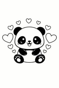 tegning af panda med hjerter omkring sig – cute kawaii