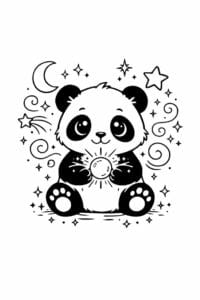 tegning af panda med magisk glød – whimsical fantasy