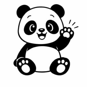tegning af glad panda vinker hej - simple cartoon