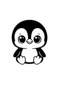 tegning af baby pingvin med runde øjne – kawaii