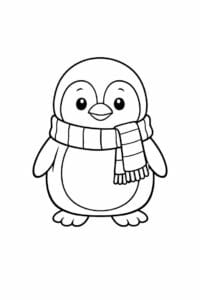 tegning af pingvin med halstørklæde – gentle cartoon