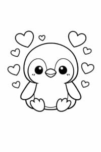 tegning af pingvin med hjerter omkring sig – cute kawaii