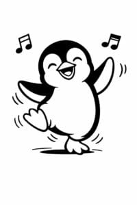 tegning af pingvin danser glad – playful cartoon