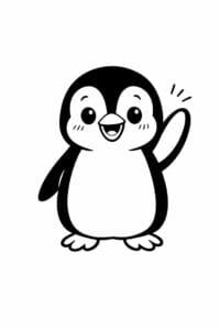tegning af glad pingvin vinker hej – simple cartoon