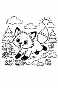 tegning af ræv leger i skoven – playful cartoon