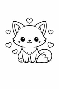 tegning af ræv med hjerter omkring sig – cute kawaii