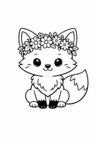 tegning af ræv med blomsterkrans – cottagecore