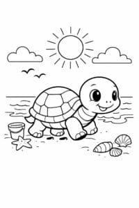 tegning af skildpadde går langs stranden – gentle cartoon