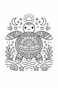 tegning af skildpadde i boho havstil – boho illustration