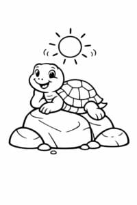 tegning af skildpadde soler sig på sten – playful cartoon