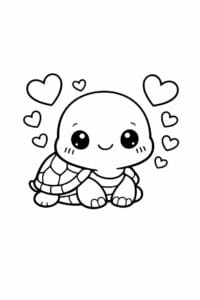 tegning af skildpadde med hjerter omkring sig – cute kawaii