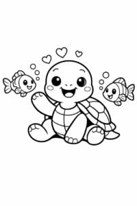 tegning af skildpadde og fisk bliver venner – friendly cartoon