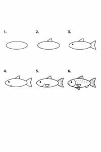 trin for trin tegning af fisk – very simple, large dots