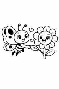 tegning af sommerfugl og blomst bliver venner – friendly cartoon