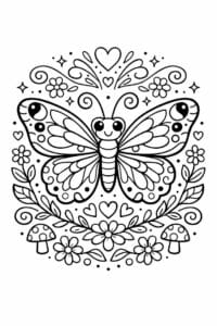 tegning af sommerfugl i symmetrisk mønster – decorative line art