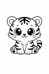 tegning af tigerunge med store runde øjne – kawaii