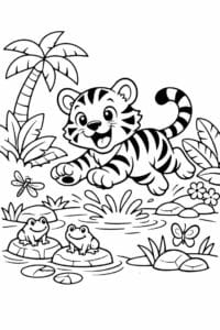 tegning af tiger leger i junglen – playful cartoon