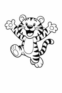 tegning af tiger hopper glad – playful cartoon