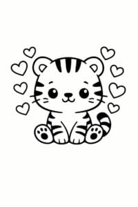 tegning af tiger med hjerter omkring sig – cute kawaii