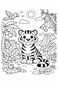 tegning af tiger i eventyrjunglen – storybook style