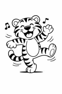 tegning af tiger danser glad – playful cartoon